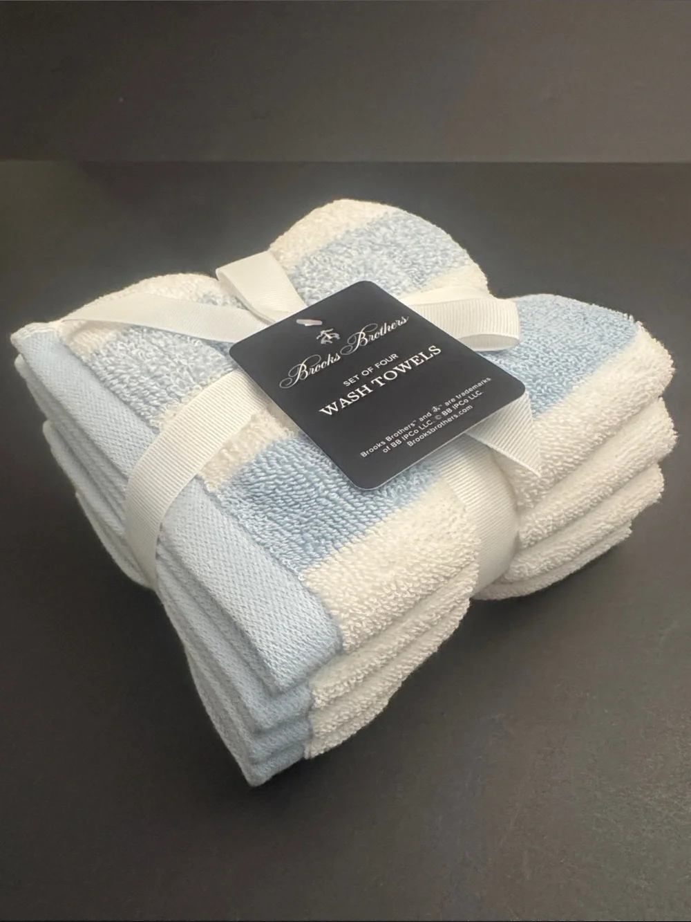 8pc BROOKS BROTHERS Cotton Oversized Light Blue & White Stripe Bath Towel Set
